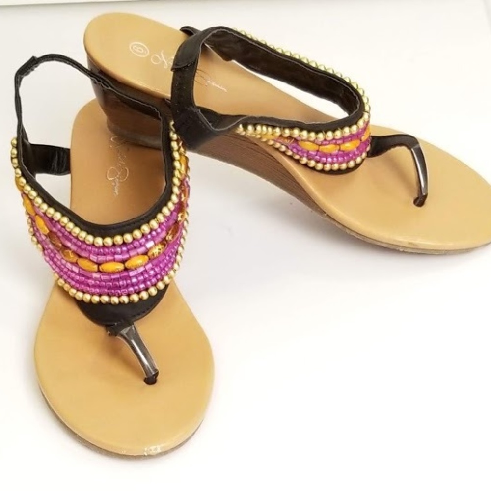 Nicole Simpson Women's Wedge Thong Beaded Sandals